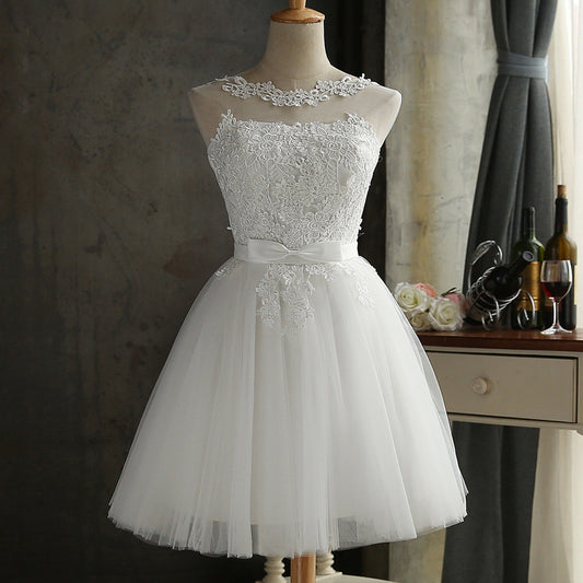Bandage Back Lace short bridal White Dress