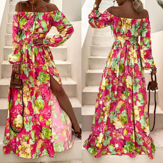 Boho bright multicolor long sleeve colorful summer Dress