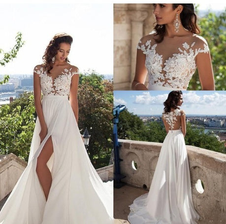 Bohemian chiffon elegant wedding dress