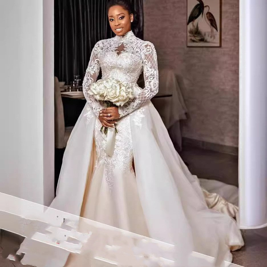 Bridal Lace Long Sleeve Stand Collar Wedding Dress