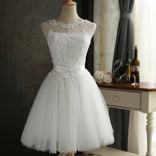 Bandage Back Lace short bridal White Dress