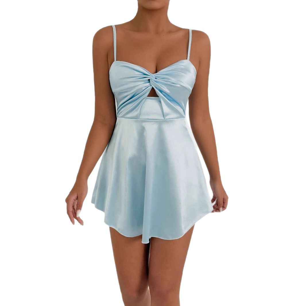 Womens Stylish Cinched-waist Deep-V-neck Dress