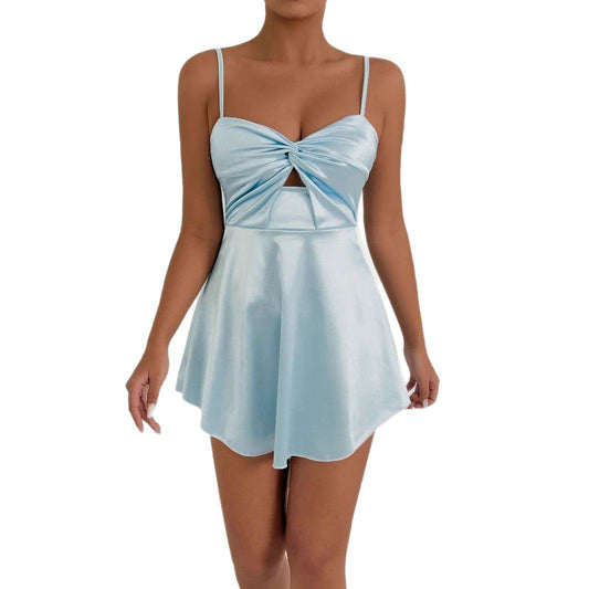 Womens Stylish Cinched-waist Deep-V-neck Dress