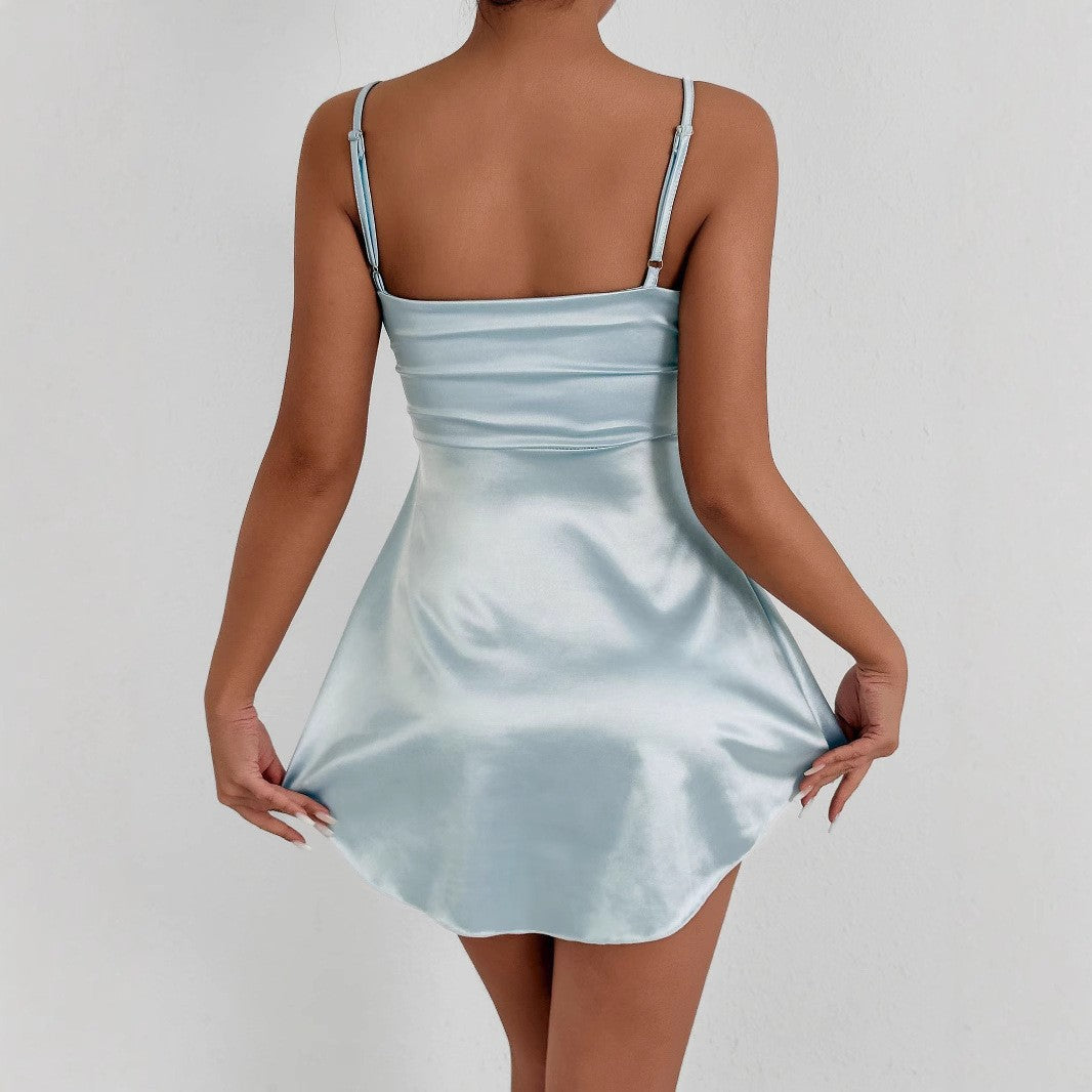 Womens Stylish Cinched-waist Deep-V-neck Dress