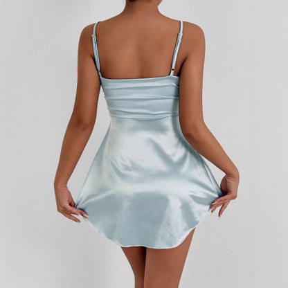 Womens Stylish Cinched-waist Deep-V-neck Dress