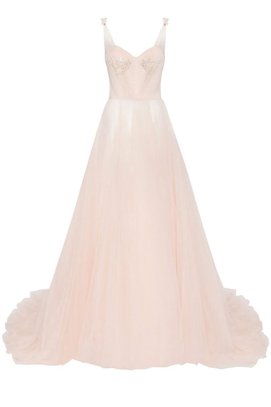 Champagne Colored Formal Ball Gown Wedding Dress With Straps