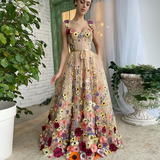 Bohemian Off Shoulder Formal floral flowy dress