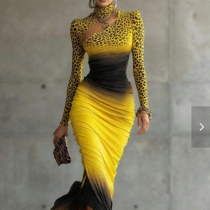 Animal printed yellow and black dress