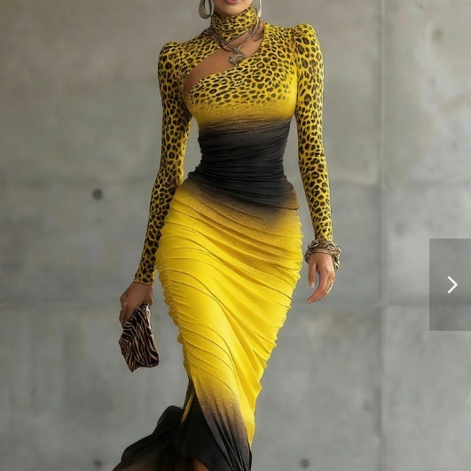 Animal printed yellow and black dress